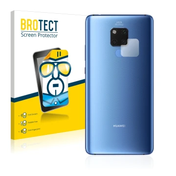 Face avant d’un emballage produit avec le logo de la marque BROTECT. À côté, l’appareil Huawei Mate 20 X (Caméra UNIQUEMENT) e