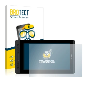 Face avant d’un emballage produit avec le logo de la marque BROTECT. À côté, l’appareil Huion Kamvas Pro 13 est représenté ave