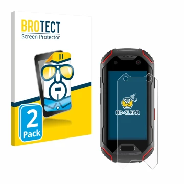 Face avant d’un emballage produit avec le logo de la marque BROTECT. À côté, l’appareil Unihertz Atom est représenté avec la p
