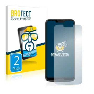 Face avant d’un emballage produit avec le logo de la marque BROTECT. À côté, l’appareil Motorola Moto G7 Power est représenté 