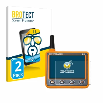 Face avant d’un emballage produit avec le logo de la marque BROTECT. À côté, l’appareil Skytraxx 2.1 Vario est représenté avec