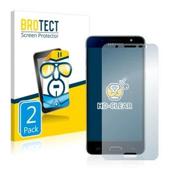 Face avant d’un emballage produit avec le logo de la marque BROTECT. À côté, l’appareil Samsung Galaxy J5 2016 est représenté 