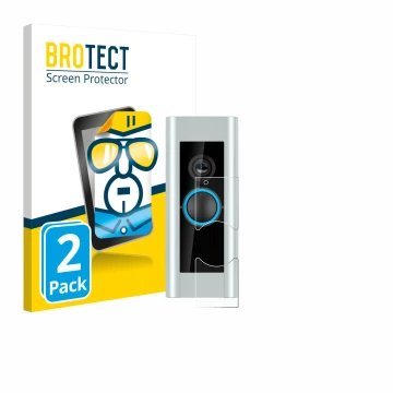 Face avant d’un emballage produit avec le logo de la marque BROTECT. À côté, l’appareil Ring Video Doorbell Pro (Version 2) es