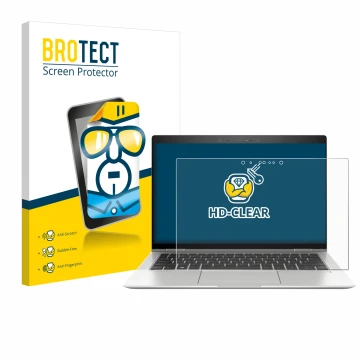 Face avant d’un emballage produit avec le logo de la marque BROTECT. À côté, l’appareil HP EliteBook x360 1030 G3 est représen