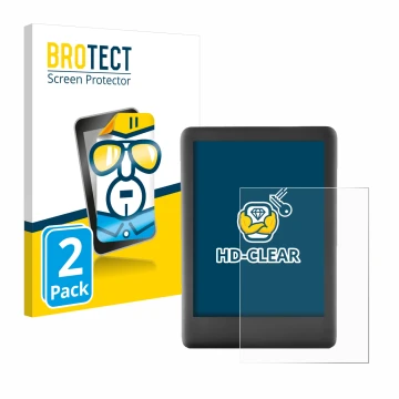 Face avant d’un emballage produit avec le logo de la marque BROTECT. À côté, l’appareil Amazon Kindle 2019 (10ème Gen.) est re