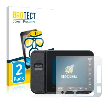 Face avant d’un emballage produit avec le logo de la marque BROTECT. À côté, l’appareil Sony DSC-RX0M2 (RX0 II) est représenté