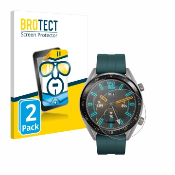 Face avant d’un emballage produit avec le logo de la marque BROTECT. À côté, l’appareil Huawei Watch GT Active est représenté 
