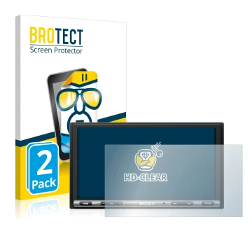 Face avant d’un emballage produit avec le logo de la marque BROTECT. À côté, l’appareil Sony XAV-AX3005DB est représenté avec 