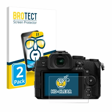 Face avant d’un emballage produit avec le logo de la marque BROTECT. À côté, l’appareil Panasonic Lumix DC-G91 est représenté 