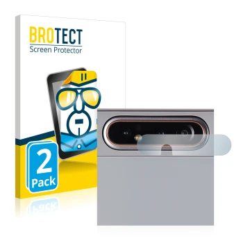 Face avant d’un emballage produit avec le logo de la marque BROTECT. À côté, l’appareil Samsung Galaxy A80 (Caméra UNIQUEMENT)