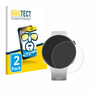 Face avant d’un emballage produit avec le logo de la marque BROTECT. À côté, l’appareil Garmin Forerunner 45S est représenté a