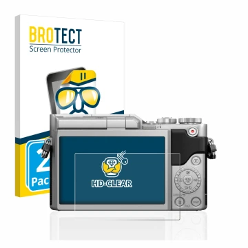Face avant d’un emballage produit avec le logo de la marque BROTECT. À côté, l’appareil Panasonic Lumix DC-GX880 est représent