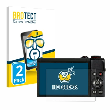 Face avant d’un emballage produit avec le logo de la marque BROTECT. À côté, l’appareil Canon PowerShot G7 X Mark III est repr
