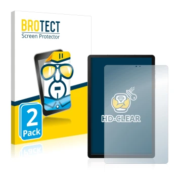 Face avant d’un emballage produit avec le logo de la marque BROTECT. À côté, l’appareil Samsung Galaxy Tab S6 WiFi 2019 est re
