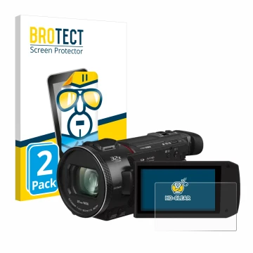 Face avant d’un emballage produit avec le logo de la marque BROTECT. À côté, l’appareil Panasonic HC-VXF11 est représenté avec