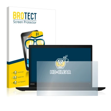 Face avant d’un emballage produit avec le logo de la marque BROTECT. À côté, l’appareil Lenovo ThinkPad X390 Non-Touch est rep