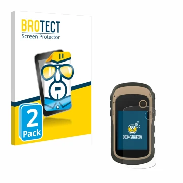 Face avant d’un emballage produit avec le logo de la marque BROTECT. À côté, l’appareil Garmin eTrex 32x est représenté avec l