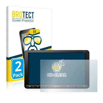 Face avant d’un emballage produit avec le logo de la marque BROTECT. À côté, l’appareil Sony XAV-AX8050D est représenté avec l