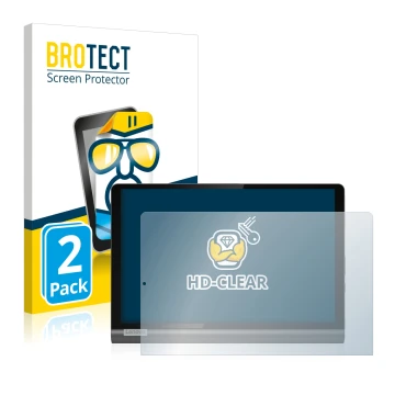 Face avant d’un emballage produit avec le logo de la marque BROTECT. À côté, l’appareil Lenovo Yoga SmartTab est représenté av