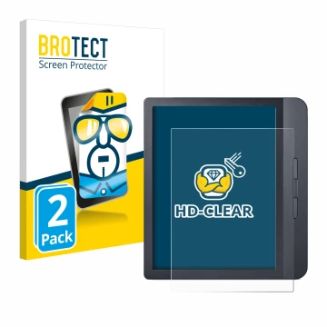 Face avant d’un emballage produit avec le logo de la marque BROTECT. À côté, l’appareil Kobo Libra H2O est représenté avec la 