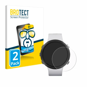 Face avant d’un emballage produit avec le logo de la marque BROTECT. À côté, l’appareil Garmin Swim 2 est représenté avec la p