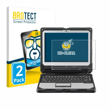 Face avant d’un emballage produit avec le logo de la marque BROTECT. À côté, l’appareil Panasonic Toughbook CF-33 est représen