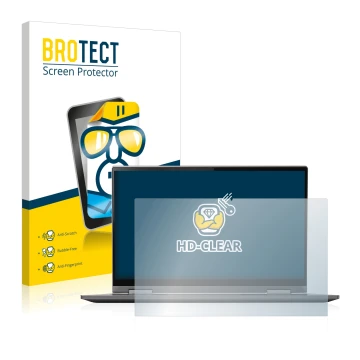 Face avant d’un emballage produit avec le logo de la marque BROTECT. À côté, l’appareil Lenovo Yoga C740 14