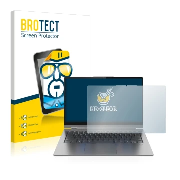 Face avant d’un emballage produit avec le logo de la marque BROTECT. À côté, l’appareil Lenovo Yoga C940 14