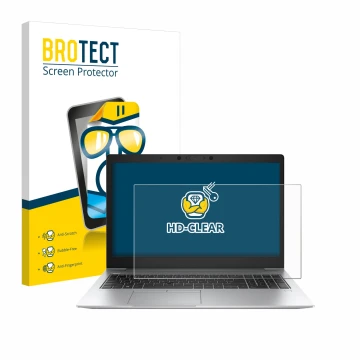 Face avant d’un emballage produit avec le logo de la marque BROTECT. À côté, l’appareil HP EliteBook 850 G6 est représenté ave