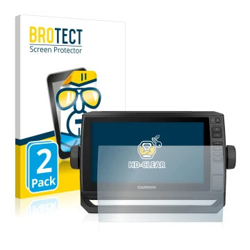 Face avant d’un emballage produit avec le logo de la marque BROTECT. À côté, l’appareil Garmin ECHOMAP UHD 92sv est représenté