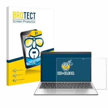Face avant d’un emballage produit avec le logo de la marque BROTECT. À côté, l’appareil HP Elite x2 G4 est représenté avec la 