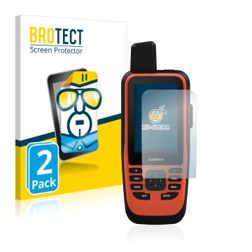 Face avant d’un emballage produit avec le logo de la marque BROTECT. À côté, l’appareil Garmin GPSMAP 86i est représenté avec 