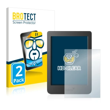 Face avant d’un emballage produit avec le logo de la marque BROTECT. À côté, l’appareil Tolino Page 2 est représenté avec la p