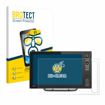 Face avant d’un emballage produit avec le logo de la marque BROTECT. À côté, l’appareil Humminbird Solix 12 est représenté ave