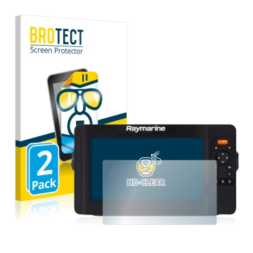 Face avant d’un emballage produit avec le logo de la marque BROTECT. À côté, l’appareil Raymarine Element 9 HV est représenté 