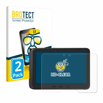 Face avant d’un emballage produit avec le logo de la marque BROTECT. À côté, l’appareil Samsung Galaxy Tab Active Pro est repr