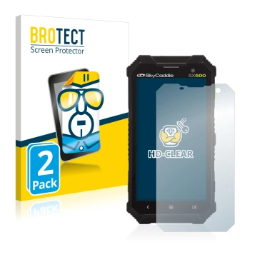Face avant d’un emballage produit avec le logo de la marque BROTECT. À côté, l’appareil SkyCaddie SX500 est représenté avec la