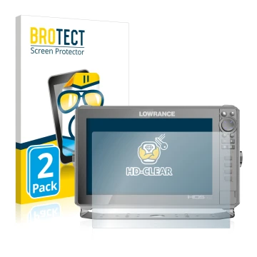 Face avant d’un emballage produit avec le logo de la marque BROTECT. À côté, l’appareil Lowrance HDS Live 12