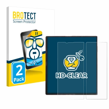 Face avant d’un emballage produit avec le logo de la marque BROTECT. À côté, l’appareil Huawei Mate Xs est représenté avec la 