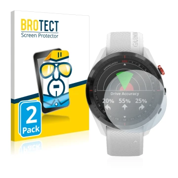 Face avant d’un emballage produit avec le logo de la marque BROTECT. À côté, l’appareil Garmin Approach S62 est représenté ave