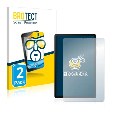 Face avant d’un emballage produit avec le logo de la marque BROTECT. À côté, l’appareil Samsung Galaxy Tab S6 2020 est représe