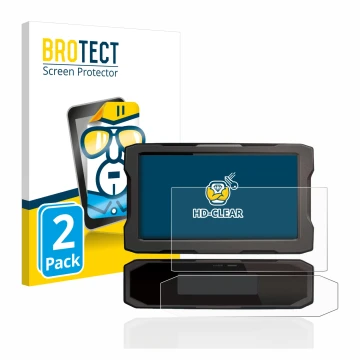 Face avant d’un emballage produit avec le logo de la marque BROTECT. À côté, l’appareil Honda CRF1100L 2020 Affichage de la vi