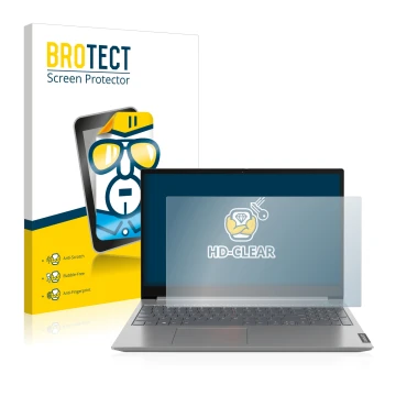 Face avant d’un emballage produit avec le logo de la marque BROTECT. À côté, l’appareil Lenovo ThinkBook 14