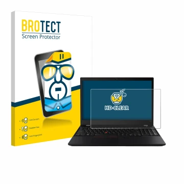 Face avant d’un emballage produit avec le logo de la marque BROTECT. À côté, l’appareil Lenovo ThinkPad T590 Non-Touch est rep
