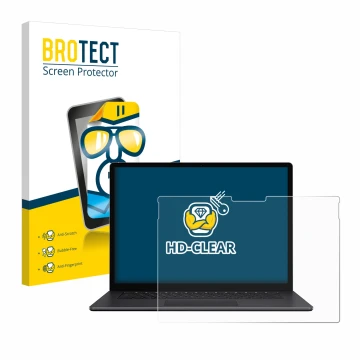 Face avant d’un emballage produit avec le logo de la marque BROTECT. À côté, l’appareil Microsoft Surface Book 3 15