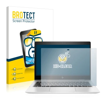 Face avant d’un emballage produit avec le logo de la marque BROTECT. À côté, l’appareil HP EliteBook x360 830 G6 est représent
