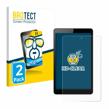 Face avant d’un emballage produit avec le logo de la marque BROTECT. À côté, l’appareil Huawei MediaPad M5 Lite 8