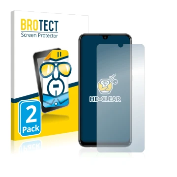 Face avant d’un emballage produit avec le logo de la marque BROTECT. À côté, l’appareil Huawei P smart 2020 est représenté ave