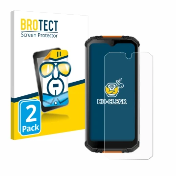 Face avant d’un emballage produit avec le logo de la marque BROTECT. À côté, l’appareil Oukitel WP6 est représenté avec la pro
