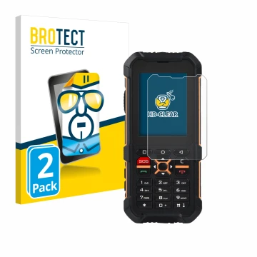 Face avant d’un emballage produit avec le logo de la marque BROTECT. À côté, l’appareil RugGear RG170 est représenté avec la p